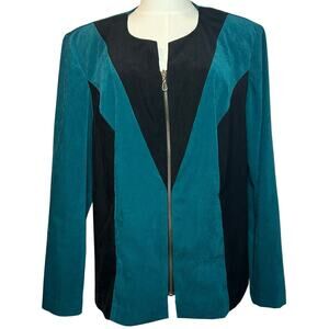 VTG Olivia Rose Colorblock Jacket Teal Black 16W Y2K Moto Suede Zip Whimsygoth
